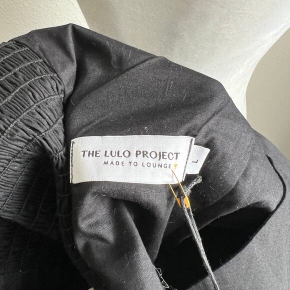 New The Lulo Project Black Crop Poplin Top Women's L Smocked Long Puff Sleeves - Picture 7 of 8